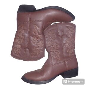 Deer Stags Ranch Dark Brown Western Cowboy Boots Youth Size 1
